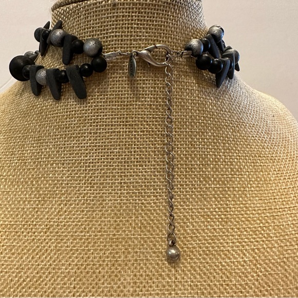 Chico's Statement Necklace double strand black and silver tone beaded w/ charms - Picture 9 of 10